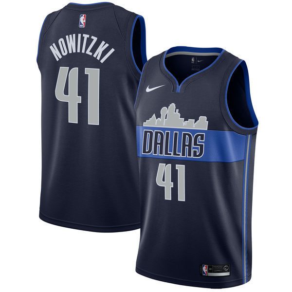 Men Dallas Mavericks #41 Nowitzki Dark Blue Game Nike NBA Jerseys